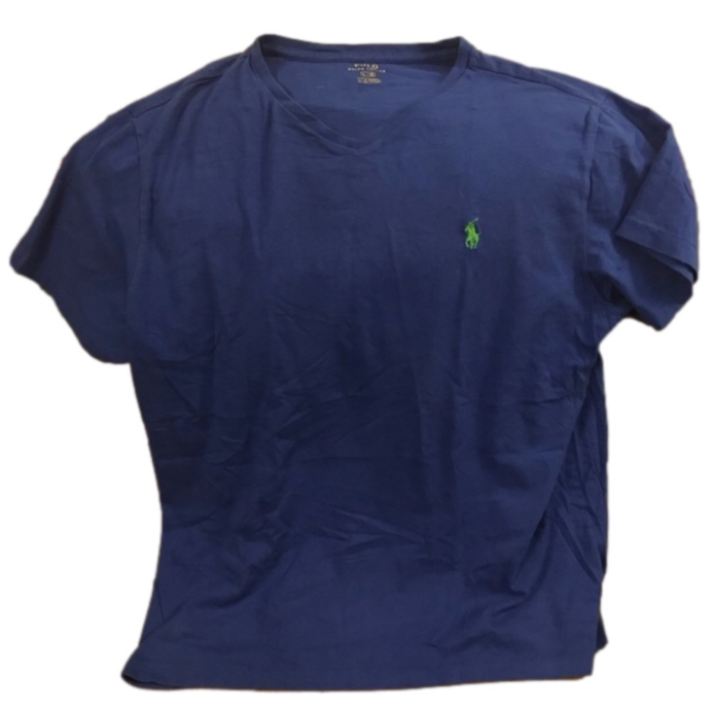 POLO, Ralph Lauren cotton V neck T-shirt. Large. Royal blue. Logo embroidered.
